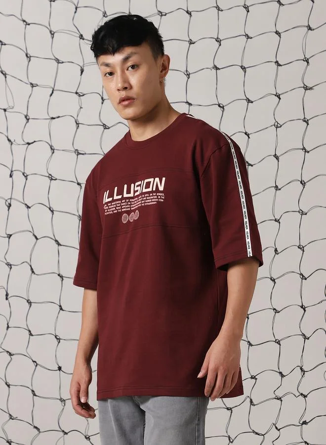 Hubberholme Men Futuristic Printed Oversized Fit T-shirt