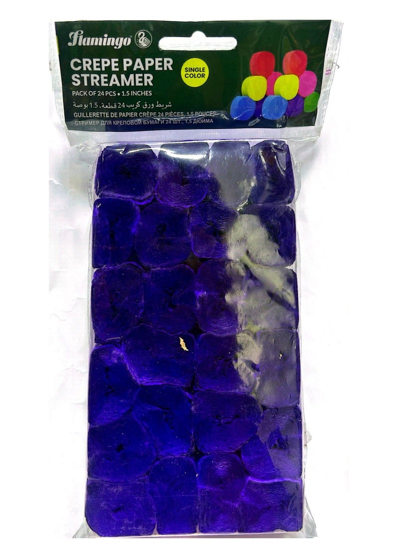 Flamingo 24 Roll Crepe Paper Single Color Streamer 1.5Inches Violet Color - Image 1
