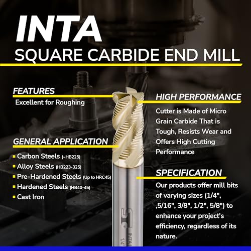 SPEED TIGER INTA Carbide Roughing End Mill - for Alloy Steels/Hardened Steels - Micro Grain Carbide End Mill - ZrN-A Coating - 4-Flute - INTA1/4-4 (1 Piece, 1/4") - Image 4