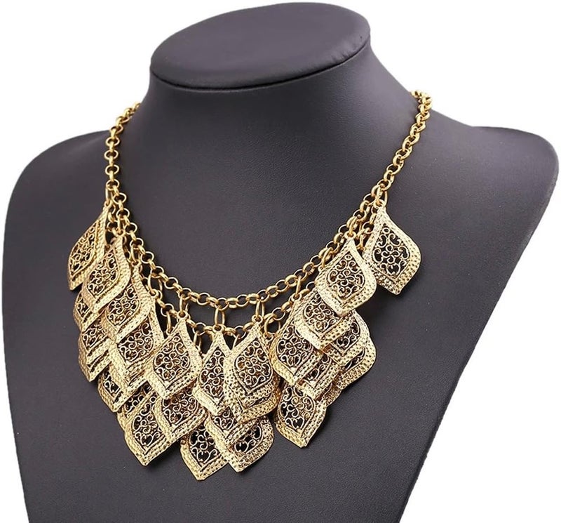 YAZILIND Vintage Gorgeous Multilayer Gold-Silver-Plated Leaves Chain Collar Bib Chunky Necklace - Image 3