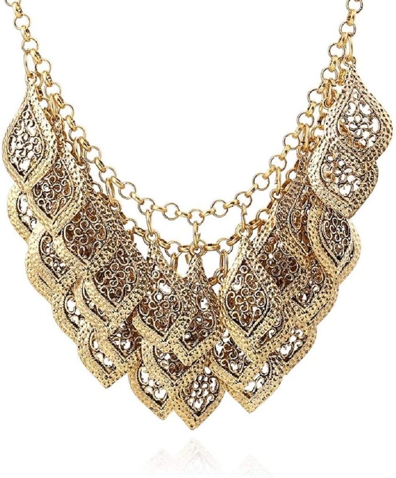 YAZILIND Vintage Gorgeous Multilayer Gold-Silver-Plated Leaves Chain Collar Bib Chunky Necklace - Image 1