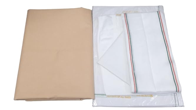 MAMRAJ Pure Cotton Men's 5 - Piece Pandit Dhoti Kurta Set | Premium Cotton Material | Dhoti,Unstitched Kurta, Gamcha, Vest, Hanky. (Fawn Kurta) - Image 4