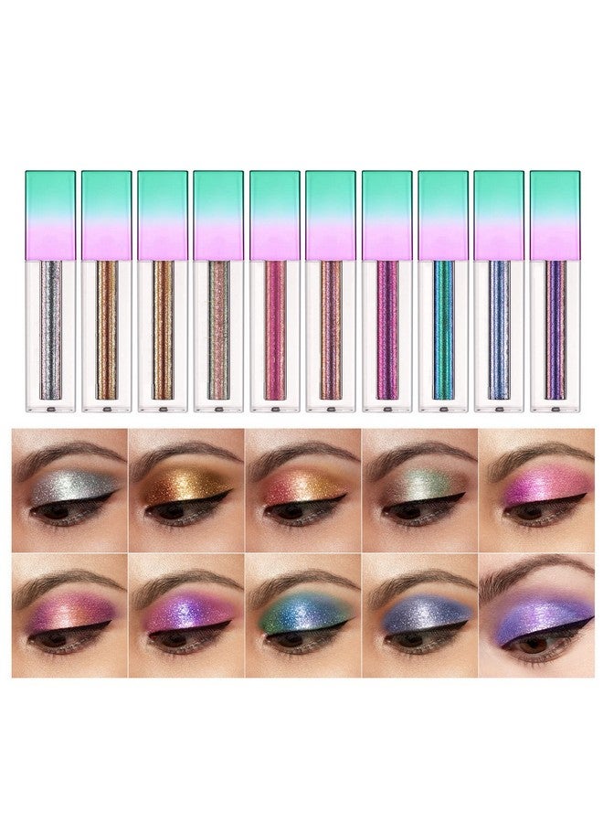 Abelyn 10 Colors Glitter Liquid Eyeshadow Makeup Set Long Lasting Highly Pigmented Liquid Eye Shadow Shimmer Metallic Shining Sparkly Eyeshadow Cosmetics - Image 2