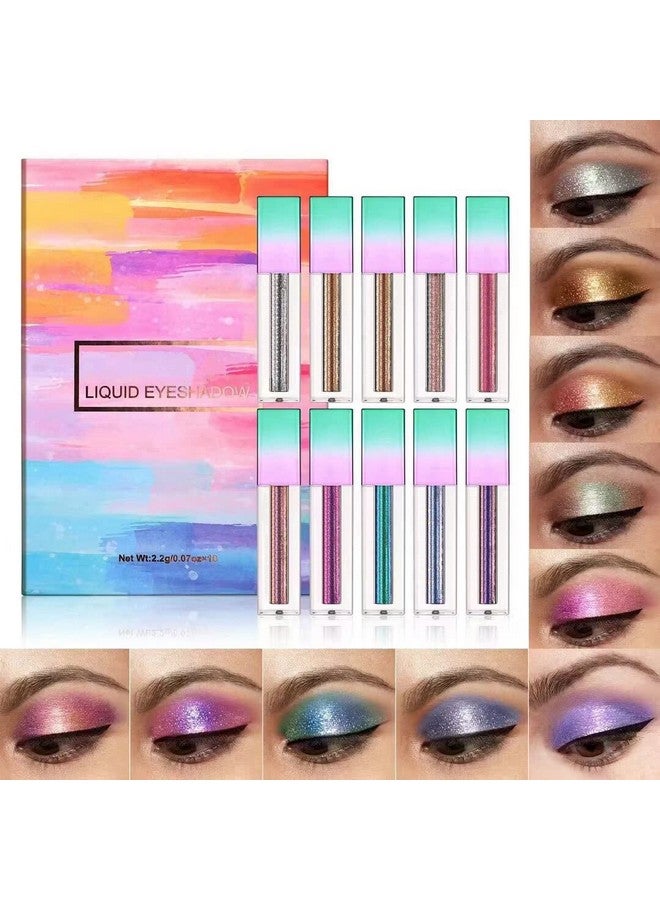 Abelyn 10 Colors Glitter Liquid Eyeshadow Makeup Set Long Lasting Highly Pigmented Liquid Eye Shadow Shimmer Metallic Shining Sparkly Eyeshadow Cosmetics - Image 3