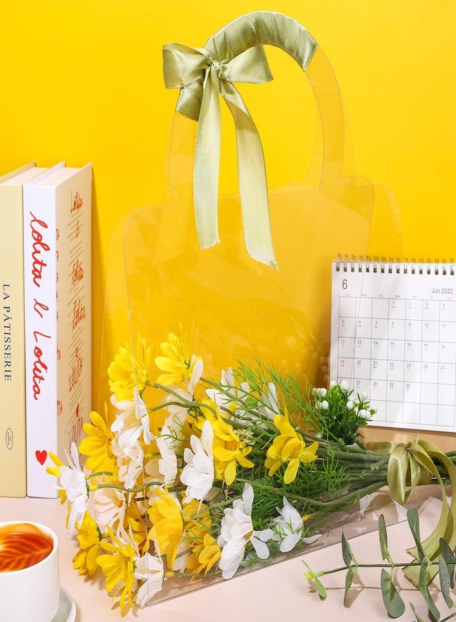 Whaline 12Pcs Valentine's Day Clear Flower Bouquet Bags with Handle Large PET Floral Wrapping Boxes Florist Packaging Supplies for Mother's Day Graduation Wedding Birthday Party Decor Gift - Image 3