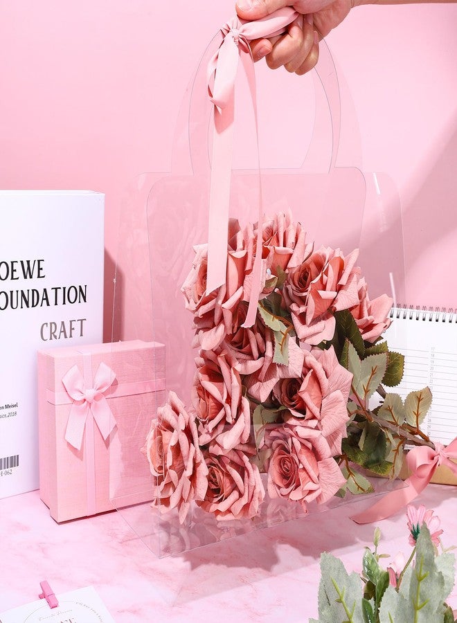 Whaline 12Pcs Valentine's Day Clear Flower Bouquet Bags with Handle Large PET Floral Wrapping Boxes Florist Packaging Supplies for Mother's Day Graduation Wedding Birthday Party Decor Gift - Image 4