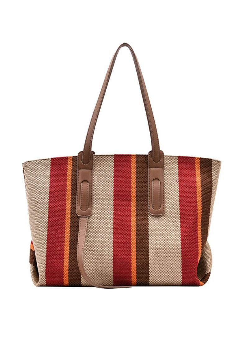 Rup Art Women Big Bag Contrast Color Portable Shoulder Bag Korean Version Of The Vertical Stripe Tote Bag Rup Art - Image 1