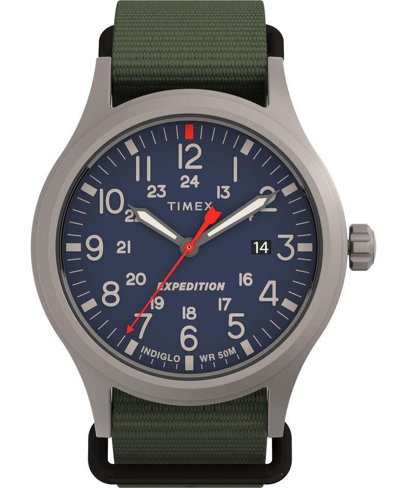 Timex Men's Expedition Scout 40mm Watch - Green Strap Blue Dial Titanium Case - Image 1