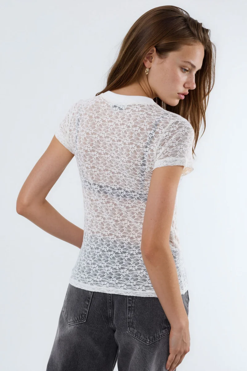 بوسيم BUSEM Lace Printed Crew Neck T-Shirt