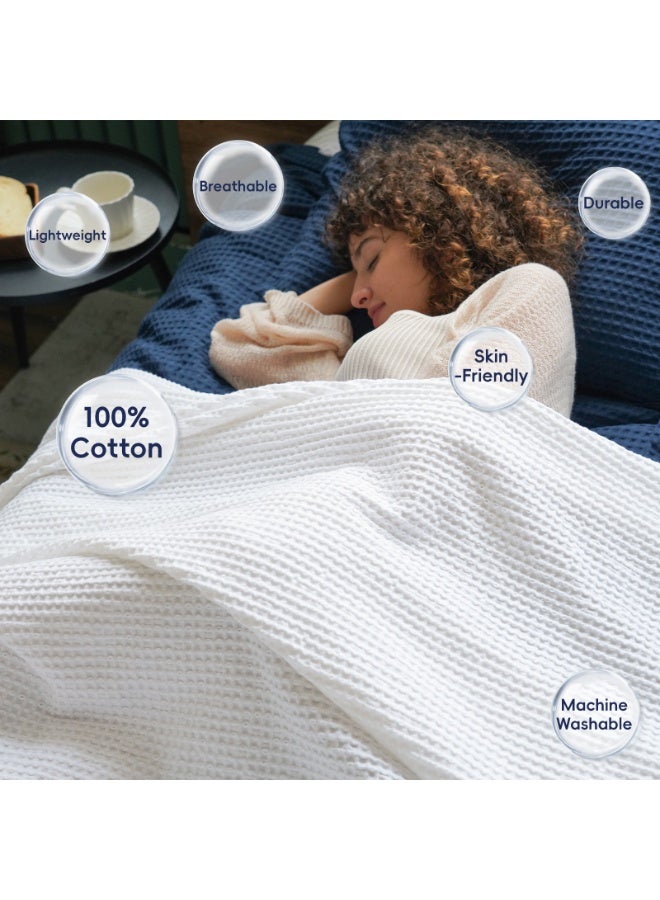 PHF بطانية PHF من قطن 100% بنمط الوافل 50" × 60" - بطانية ناعمة خفيفة الوزن وقابلة للتنفس مسبقة الغسل لجميع الفصول - طبقة بطانية مثالية للكنبة أو السرير أو الأريكة - ديكور منزلي أنيق - أبيض - Image 4