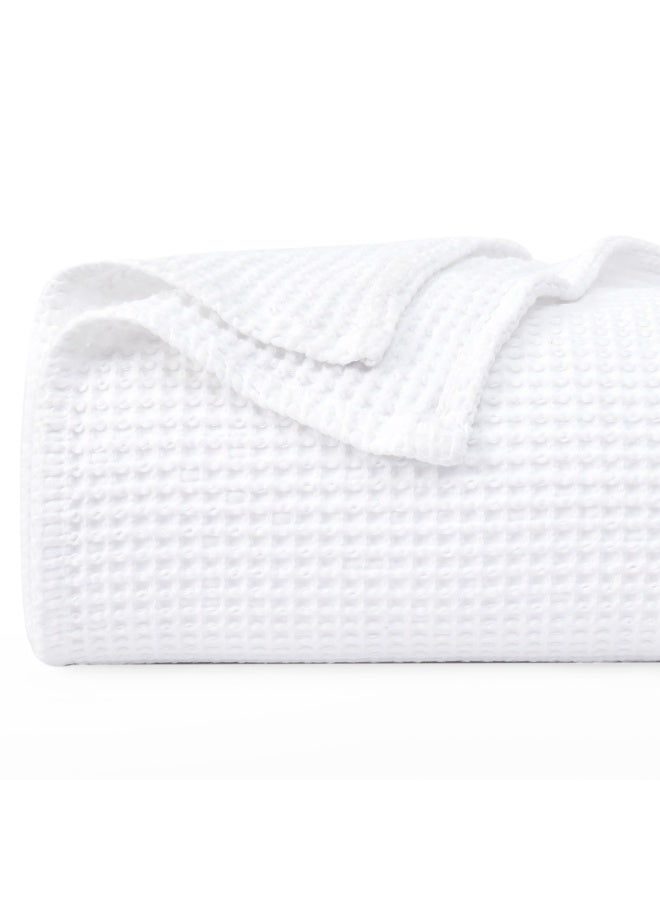 PHF بطانية PHF من قطن 100% بنمط الوافل 50" × 60" - بطانية ناعمة خفيفة الوزن وقابلة للتنفس مسبقة الغسل لجميع الفصول - طبقة بطانية مثالية للكنبة أو السرير أو الأريكة - ديكور منزلي أنيق - أبيض - Image 1