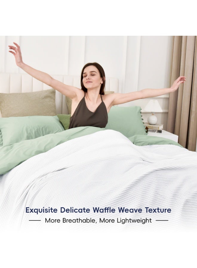 PHF بطانية PHF من قطن 100% بنمط الوافل 50" × 60" - بطانية ناعمة خفيفة الوزن وقابلة للتنفس مسبقة الغسل لجميع الفصول - طبقة بطانية مثالية للكنبة أو السرير أو الأريكة - ديكور منزلي أنيق - أبيض - Image 2