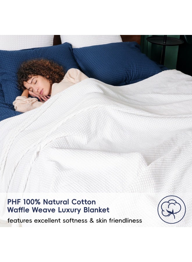 PHF بطانية PHF من قطن 100% بنمط الوافل 50" × 60" - بطانية ناعمة خفيفة الوزن وقابلة للتنفس مسبقة الغسل لجميع الفصول - طبقة بطانية مثالية للكنبة أو السرير أو الأريكة - ديكور منزلي أنيق - أبيض - Image 3