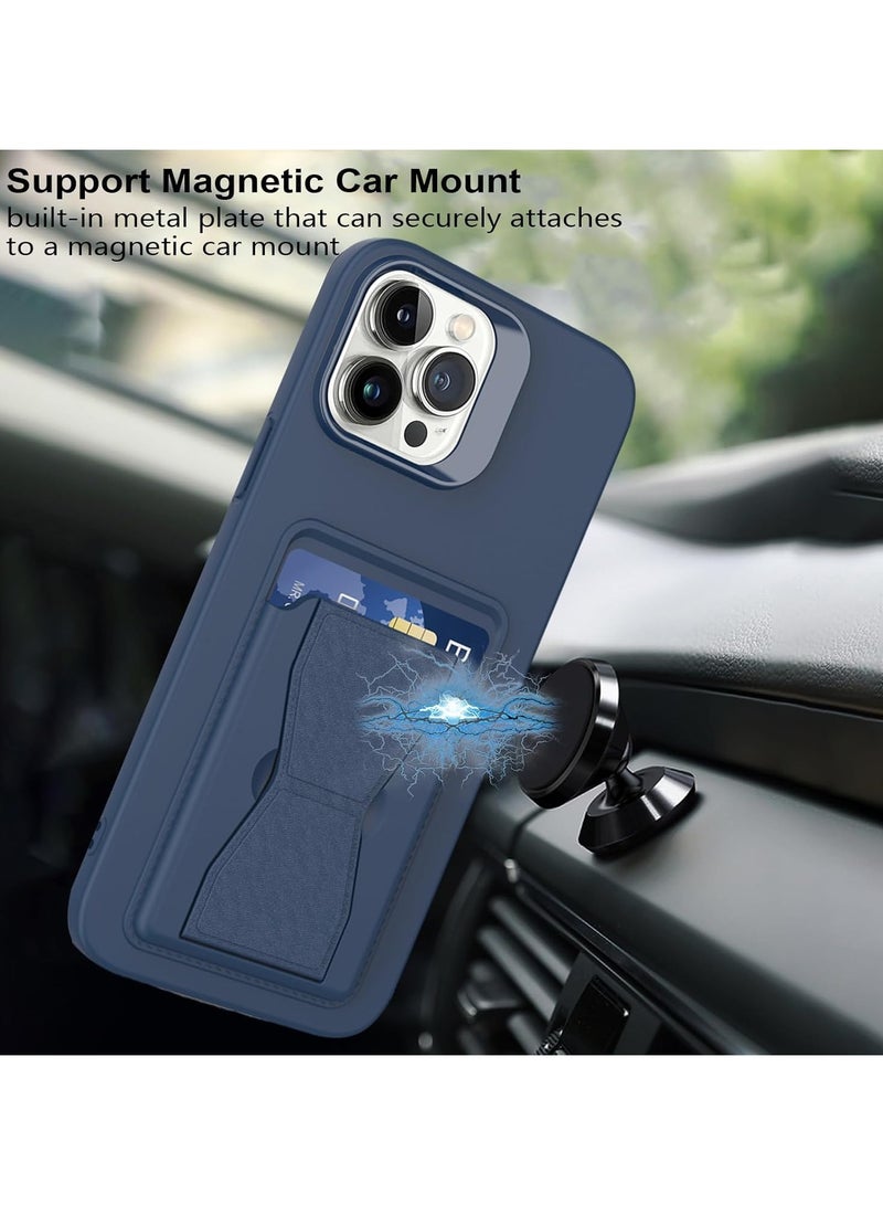 DUSALA Leather Card Holder Case Compatible with iPhone 16 Plus 6.7 inch, Shockproof Leather Back Card Storage Plus Phone Stand (Navy Blue) - Image 5