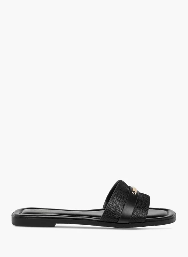 Celeste Women's Textured Slip-On Flat Sandals with Metal Accent