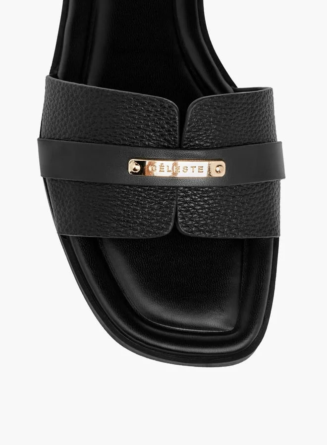Celeste Women's Textured Slip-On Flat Sandals with Metal Accent