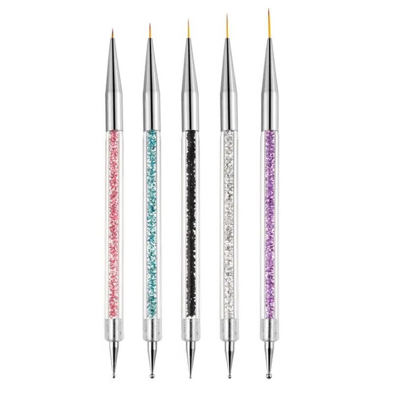 AIBEE Nail Art Brushes, 5pcs Double-Ended Acrylic Nail Brush Set with 5/7/10/12/15mm Nail Liner Brushes and Dotting Pens for French Nails - Image 1