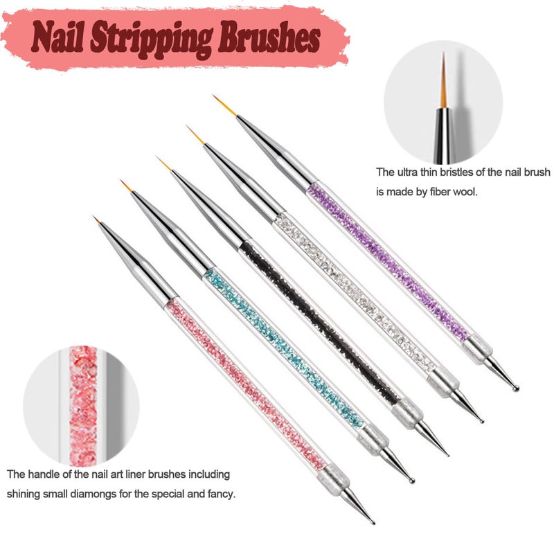 AIBEE Nail Art Brushes, 5pcs Double-Ended Acrylic Nail Brush Set with 5/7/10/12/15mm Nail Liner Brushes and Dotting Pens for French Nails - Image 4