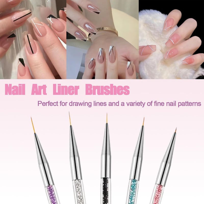 AIBEE Nail Art Brushes, 5pcs Double-Ended Acrylic Nail Brush Set with 5/7/10/12/15mm Nail Liner Brushes and Dotting Pens for French Nails - Image 2