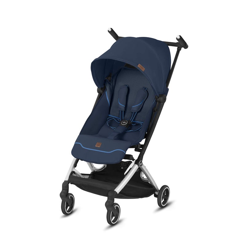 GB gb Pockit All City Ultra Compact Lightweight Travel Stroller with Front Wheel Suspension Full Canopy and Reclining Seat in Night Blue