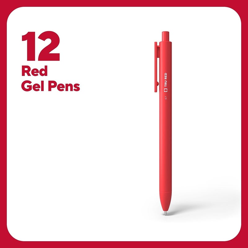 Staples TRU RED Retractable Gel Pens, Medium Point 0.7mm, Red Ink, 12 Pack â€“ Quickâ€‘Dry Pens for Grading, Editing & Markâ€‘Up - Image 2