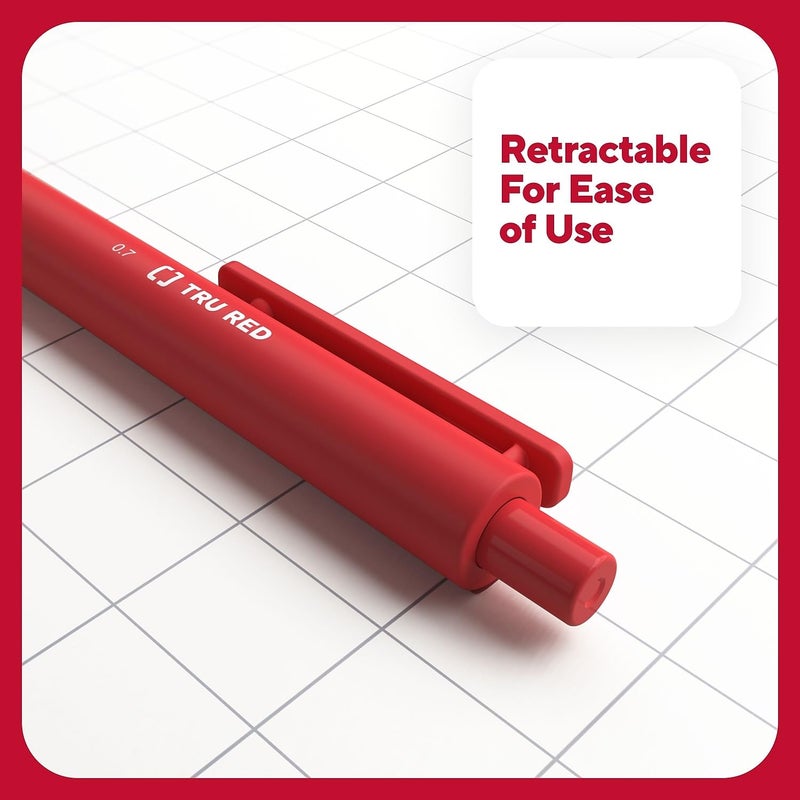Staples TRU RED Retractable Gel Pens, Medium Point 0.7mm, Red Ink, 12 Pack â€“ Quickâ€‘Dry Pens for Grading, Editing & Markâ€‘Up - Image 4