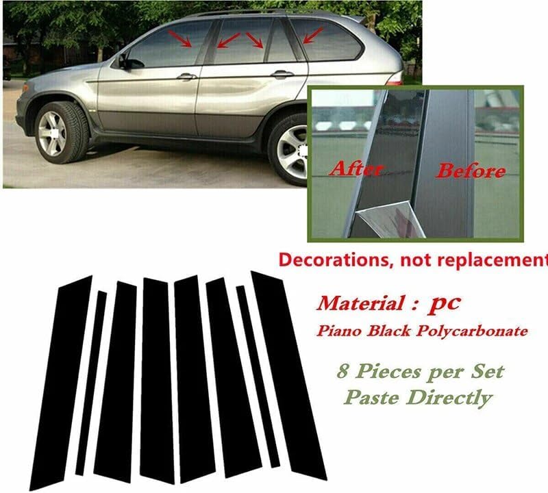 QASULER 8Pcs Glossy Black Car Pillar Trim Stickers - Image 3