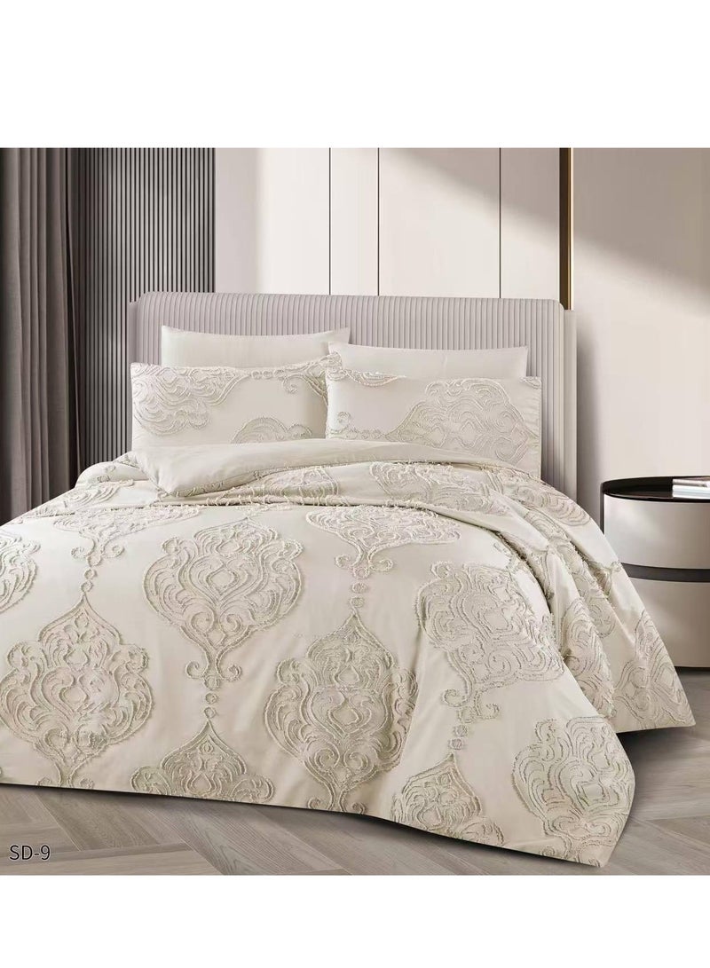 طقم لحاف مقاس كينج، 6 قطع، تصميم مطرز، لحاف مقاس 220x240 سم، شرشف مطاطي مقاس 200x200 سم، غطاء وسادة مقاس 50x75 سم