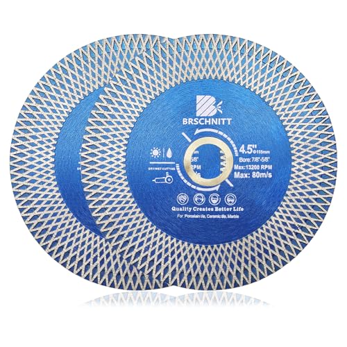 BRSCHNITT Diamond Porcelain Tile Saw Blade - BRSCHNITT 2pcs 4.5" Super Thin Diamond Cutting Grinding Disc with X Teeth Arbor 7/8“-5/8“ for Ceramic Tiles,Granite,Marble Angle Grinder Circle Saw Blade - Image 1