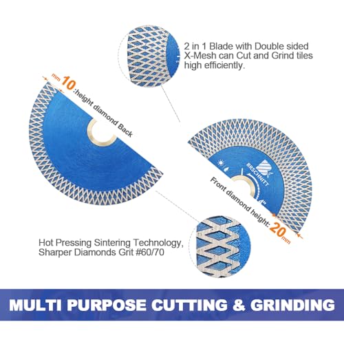BRSCHNITT Diamond Porcelain Tile Saw Blade - BRSCHNITT 2pcs 4.5" Super Thin Diamond Cutting Grinding Disc with X Teeth Arbor 7/8“-5/8“ for Ceramic Tiles,Granite,Marble Angle Grinder Circle Saw Blade - Image 5