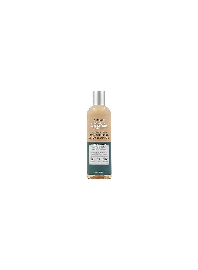 Dr. Miracle's Strong & Healthy Non Stripping Detox Shampoo. Contains Aloe Vera, Honey and Coconut Water to combat dryness, shedding and breakage to support healthy hair and a thriving scalp.