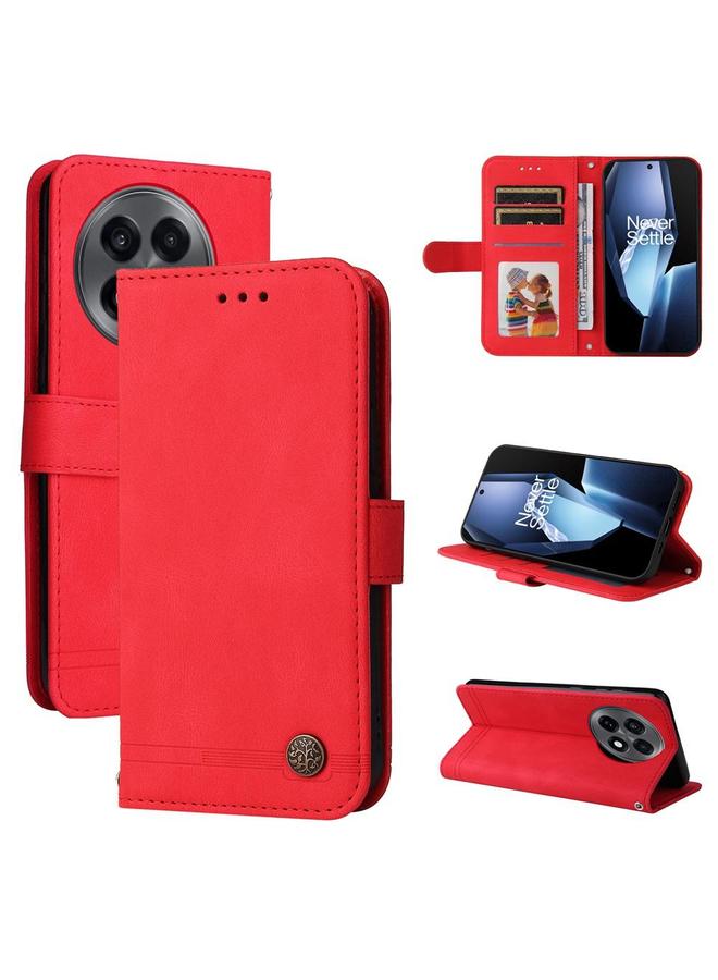 Zaboon For OnePlus 13R / Ace 5 / Ace 5 Pro Skin Feel Life Tree Metal Button Leather Phone Case(Red) 