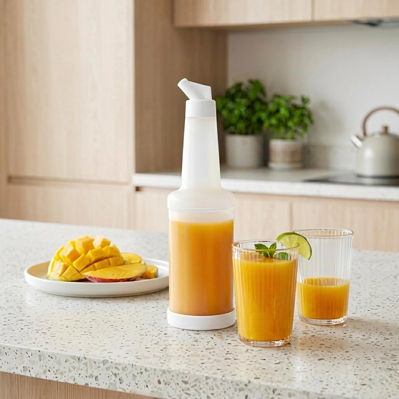 Cuisine Art Reserve & Serve Bottle 1L White Professional Bar Juice Dispenser Pour Spout Bartender Cocktail Mixer Store Pour Container Kitchen Syrup Oil Vinegar Storage Airtight Leakproof BPA Free - Image 1