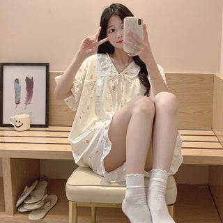 Summer pajamas womens new woven cloud cotton princess style short sleeve shorts sweet girl thin homewear suit 9101-4# - pzsku/Z74C5FD408710C5F57C6AZ/45/1746227665/075a7226-f19a-48fa-a013-5f53e604fdce