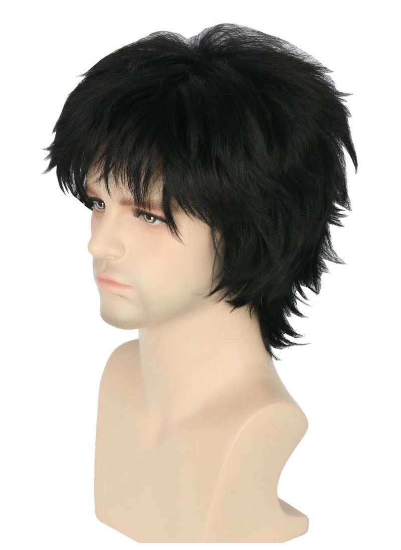 Topcosplay Topcosplay Unisex Anime Cosplay Wigs Balck Short Wig Layered Fluffy Halloween Costume Wig 
