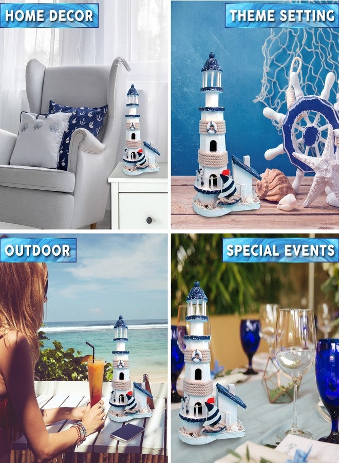 Puzzled COTA Global Ocean Blue Lighthouse Decor - Handmade and Crafted Wooden Lighthouse Decoration with Sailboat Figure, Nautical Themed Home Decor - 13.5 Inch - Image 3