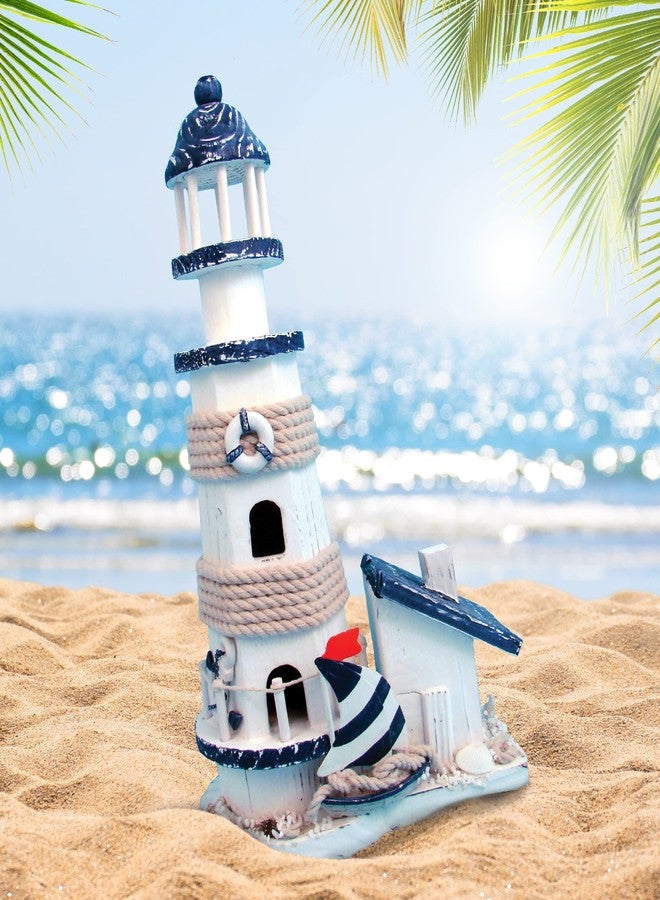 Puzzled COTA Global Ocean Blue Lighthouse Decor - Handmade and Crafted Wooden Lighthouse Decoration with Sailboat Figure, Nautical Themed Home Decor - 13.5 Inch - Image 5
