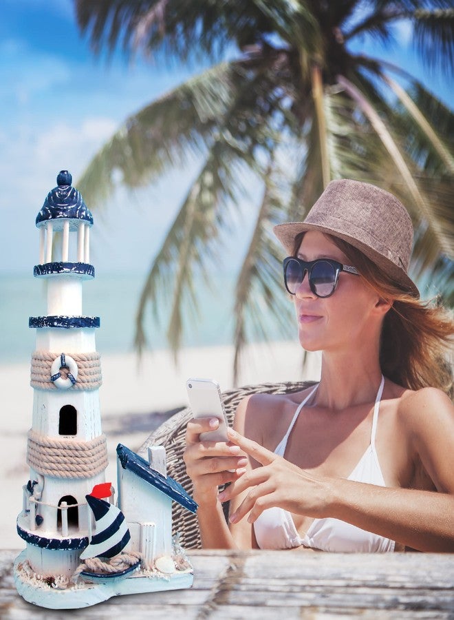 Puzzled COTA Global Ocean Blue Lighthouse Decor - Handmade and Crafted Wooden Lighthouse Decoration with Sailboat Figure, Nautical Themed Home Decor - 13.5 Inch - Image 4