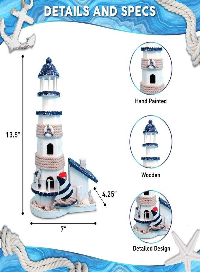 Puzzled COTA Global Ocean Blue Lighthouse Decor - Handmade and Crafted Wooden Lighthouse Decoration with Sailboat Figure, Nautical Themed Home Decor - 13.5 Inch - Image 2