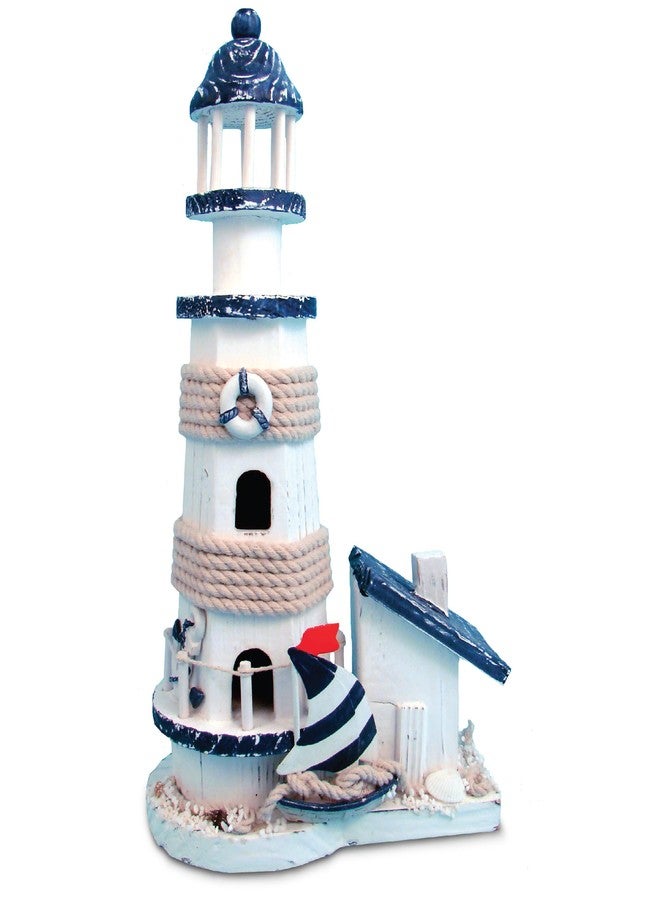 Puzzled COTA Global Ocean Blue Lighthouse Decor - Handmade and Crafted Wooden Lighthouse Decoration with Sailboat Figure, Nautical Themed Home Decor - 13.5 Inch - Image 1