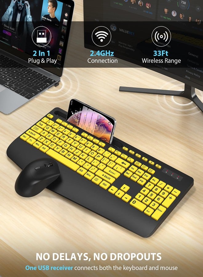 Trueque Wireless Keyboard and Mouse Combo - Large Print Ergonomic Keyboard with Wrist Rest, Phone Holder, Sleep Mode, Silent 2.4GHz Keyboard Mouse Set for Computer, Laptop, PC, Mac, Windows - - Image 5