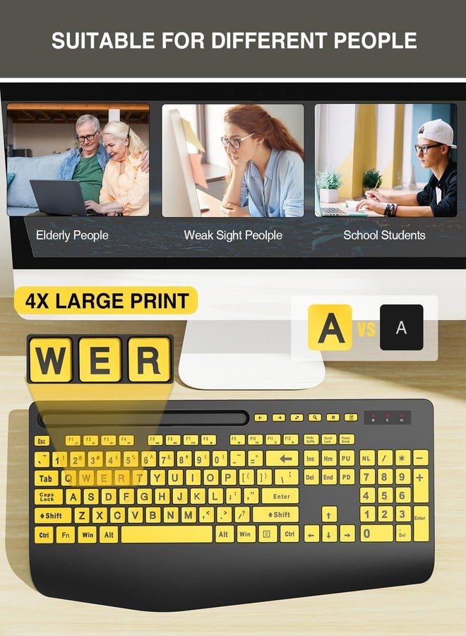Trueque Wireless Keyboard and Mouse Combo - Large Print Ergonomic Keyboard with Wrist Rest, Phone Holder, Sleep Mode, Silent 2.4GHz Keyboard Mouse Set for Computer, Laptop, PC, Mac, Windows - - Image 2