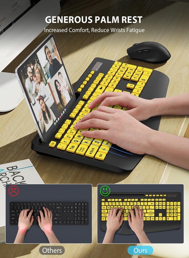 Trueque Wireless Keyboard and Mouse Combo - Large Print Ergonomic Keyboard with Wrist Rest, Phone Holder, Sleep Mode, Silent 2.4GHz Keyboard Mouse Set for Computer, Laptop, PC, Mac, Windows - - Image 3