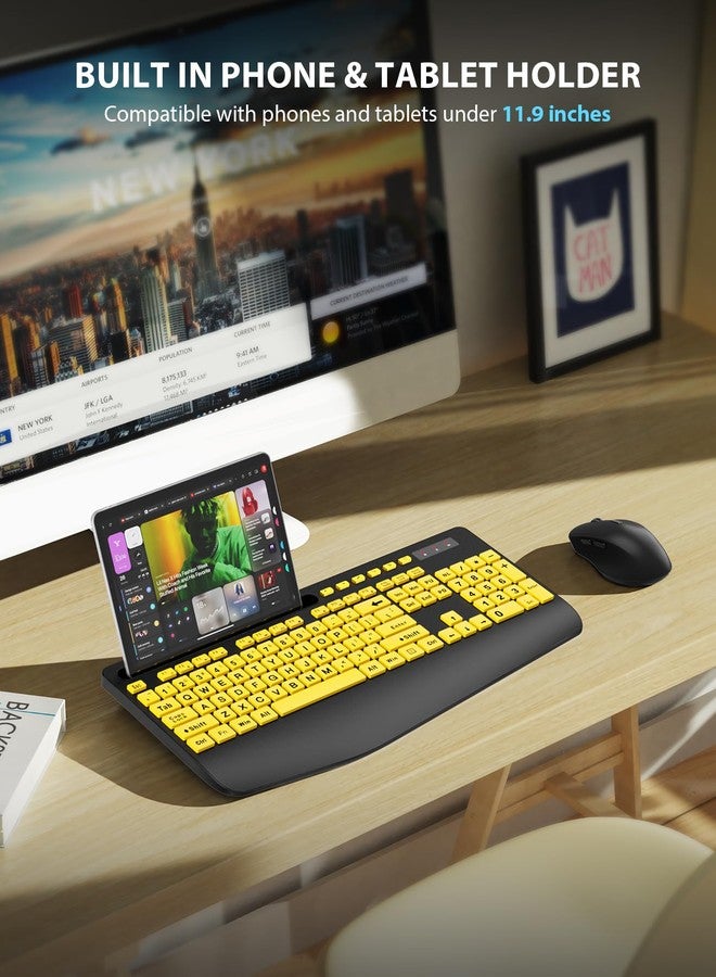 Trueque Wireless Keyboard and Mouse Combo - Large Print Ergonomic Keyboard with Wrist Rest, Phone Holder, Sleep Mode, Silent 2.4GHz Keyboard Mouse Set for Computer, Laptop, PC, Mac, Windows - - Image 4
