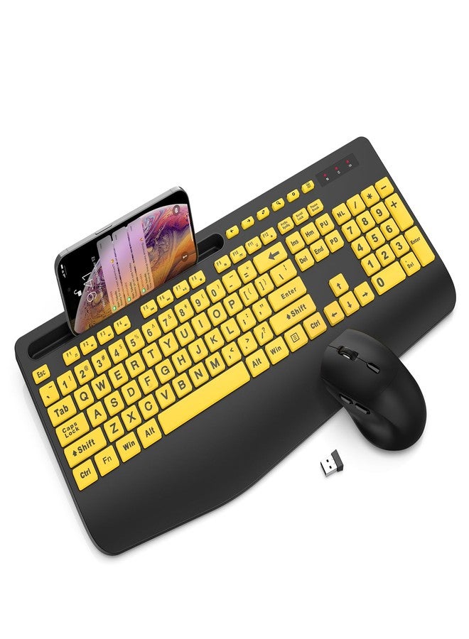 Trueque Wireless Keyboard and Mouse Combo - Large Print Ergonomic Keyboard with Wrist Rest, Phone Holder, Sleep Mode, Silent 2.4GHz Keyboard Mouse Set for Computer, Laptop, PC, Mac, Windows - - Image 1