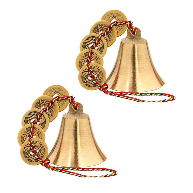 SHIDXIB 2Pcs Chinese Feng Shui Bell for Wealth and Safe Peace and Success Feng Shui Element Door Chime or Decor