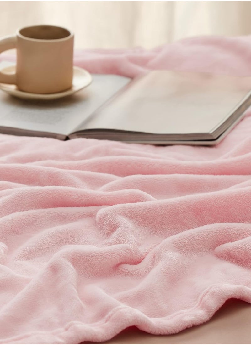 BSB HOME BSB HOME® 300 GSM Premium Plush Double Blanket for Bed, Sofa, Couch, Travel and Camping AC Blanket | 220x230 cm | Pink | SOLID FLANNEL  - Image 3