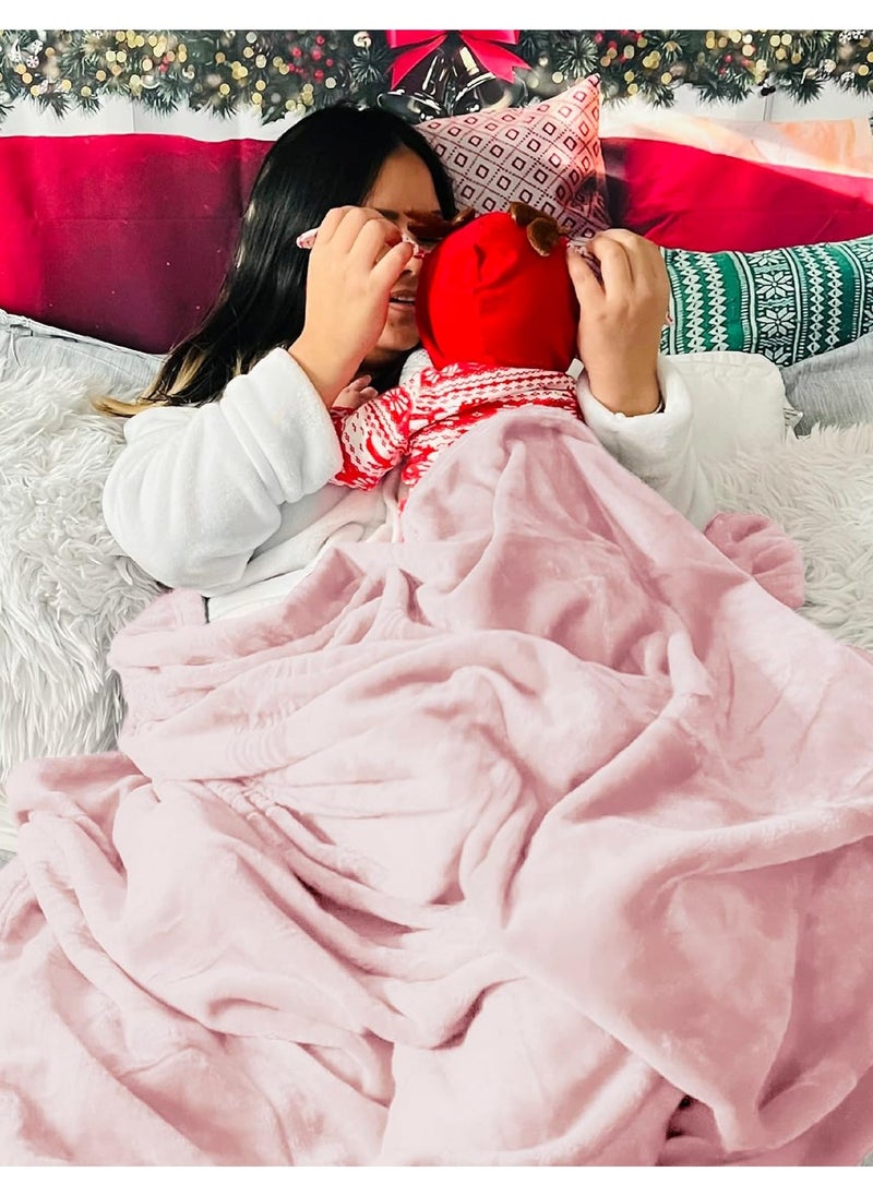 BSB HOME BSB HOME® 300 GSM Premium Plush Double Blanket for Bed, Sofa, Couch, Travel and Camping AC Blanket | 220x230 cm | Pink | SOLID FLANNEL  - Image 2