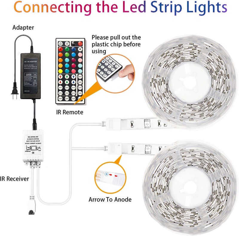 dalattin 65.6ft RGB Led Lights for Bedroom Color Changing Led Strip Lights with 44 Keys Remote,for Home Essential, Bedroom Room Party Decoration,Festival Decor,2 Rolls of 32.8ft - Image 4