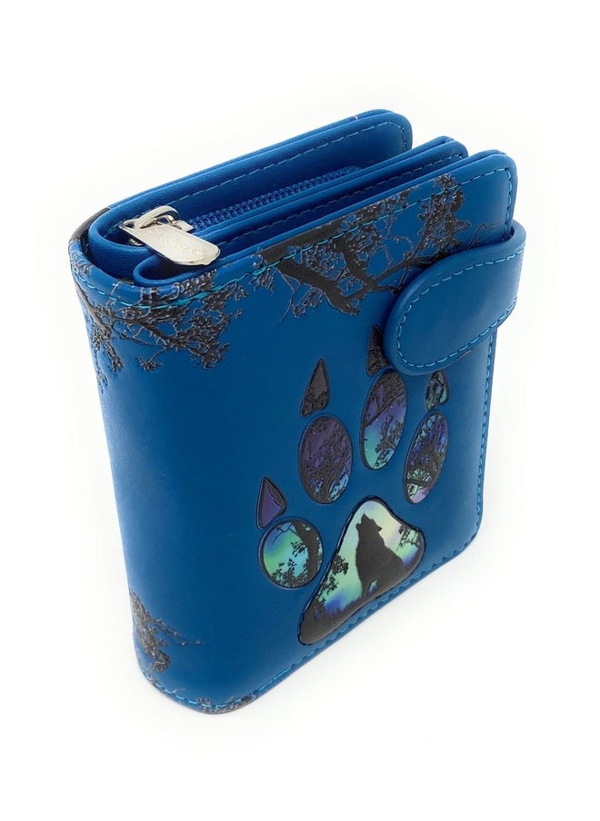 Shag Wear - Wolf Paw Small Animal Wallet For Women Vegan Faux Leather 4.5 Blue - Image 1